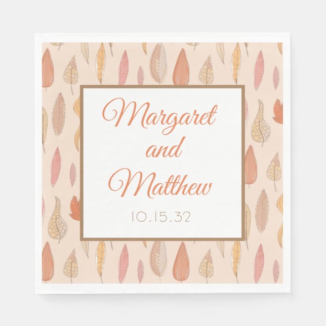 Autumn Fall Season Personalised Wedding Napkins (Front)