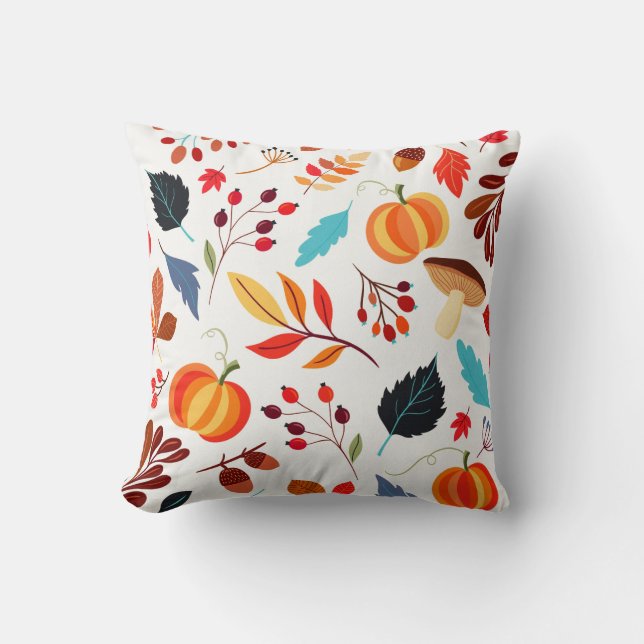 Autumn Fall Season Pumpkins Leaves Cushion (Front)