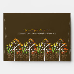 Autumn Fall Season Trees On Brown Modern Wedding Envelope