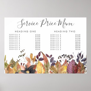 Autumn Fall Service Price Menu Custom Printed Poster
