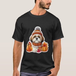 Autumn Fall Shih Tzu Dog Pumpkin Leaves Owner Love T-Shirt