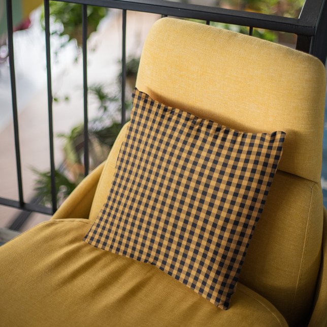 Autumn Fall Simple Orange Buffalo Check Cushion (Simple minimalist black and orange throw pillow.)