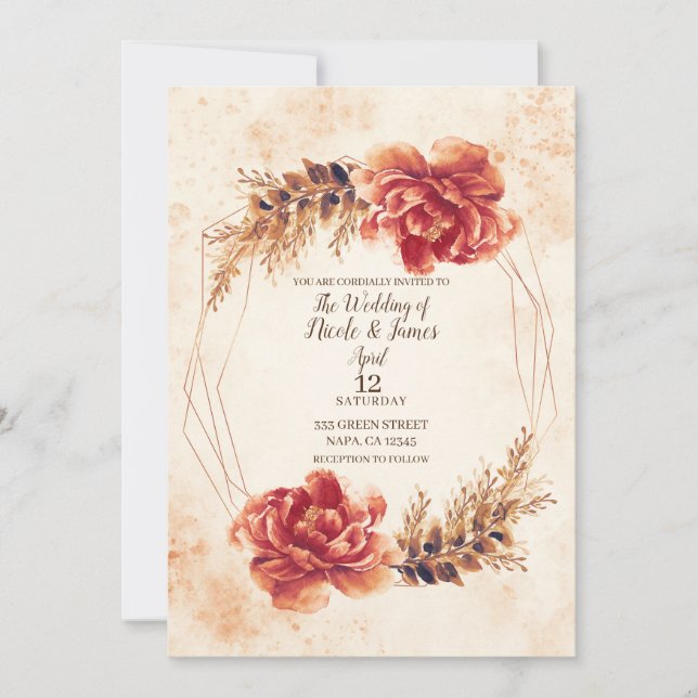 Autumn Fall Spice Floral Watercolor Wedding Invitation (Front)