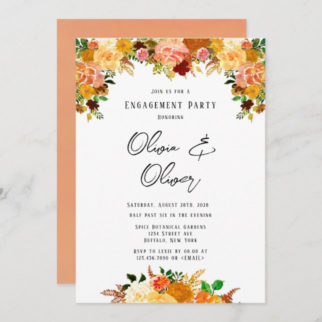 Autumn Fall Spice Peony Engagement Party Invitation (Front/Back)