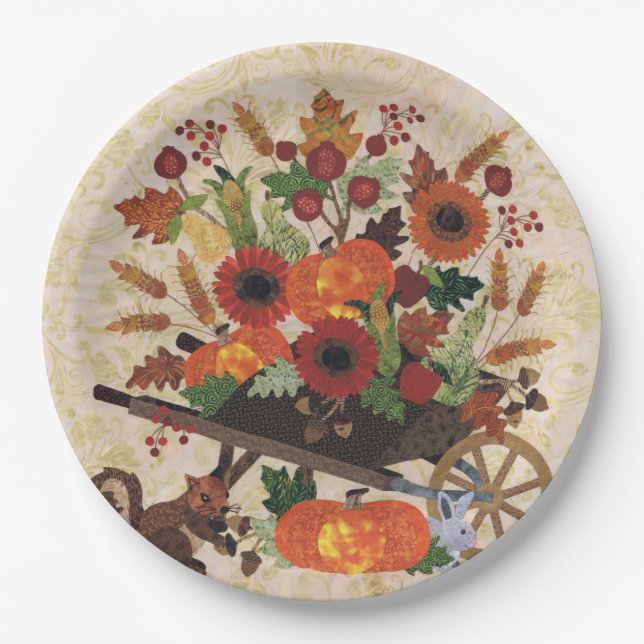 Autumn Fall Squirrel Rustic Cute Floral Paper Plate (Front)