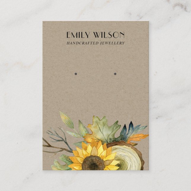 AUTUMN FALL SUNFLOWER KRAFT STUD EARRING DISPLAY BUSINESS CARD (Front)