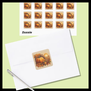 Autumn Fall Sunset Scene with Pumpkin Square Sticker