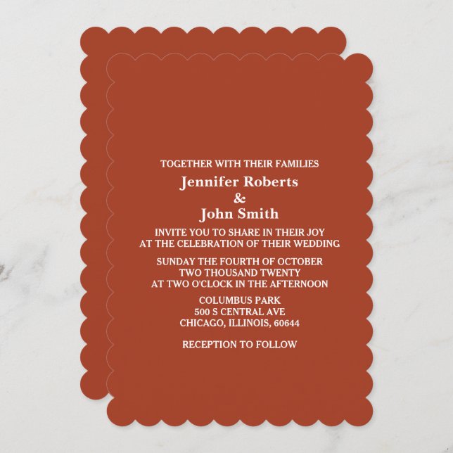 Autumn Fall Terracotta Earth Burnt Orange Wedding Invitation (Front/Back)