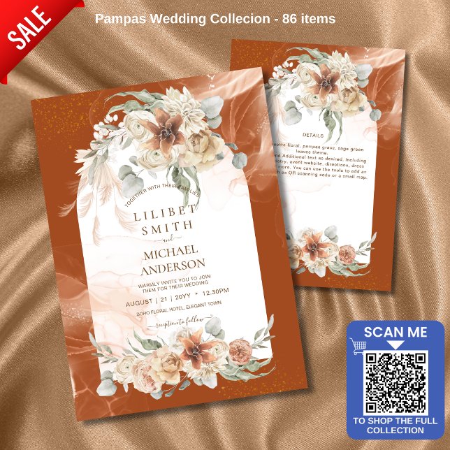 Autumn Fall Terracotta Floral Pampas Grass WEDDING (Creator Uploaded)