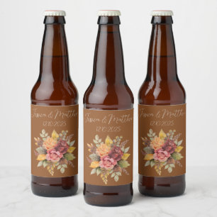 Autumn Fall Terracotta Rustic Watercolor Wedding Beer Bottle Label
