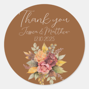 Autumn Fall Terracotta Rustic Watercolor Wedding Classic Round Sticker