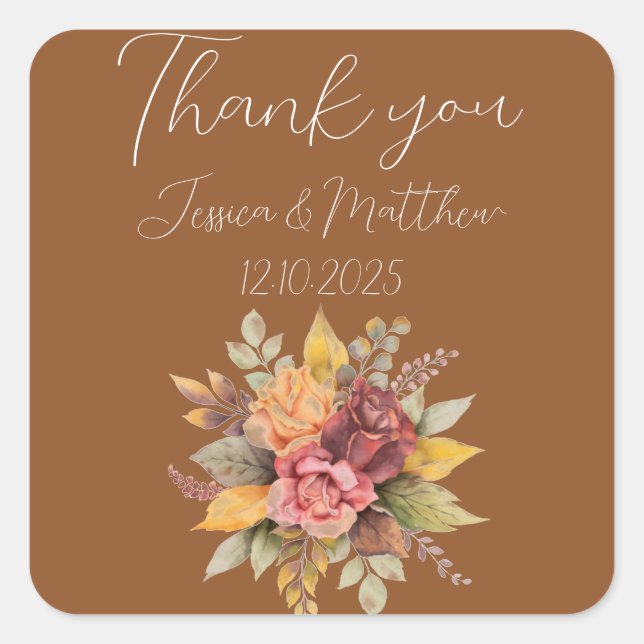 Autumn Fall Terracotta Rustic Watercolor Wedding Square Sticker (Front)