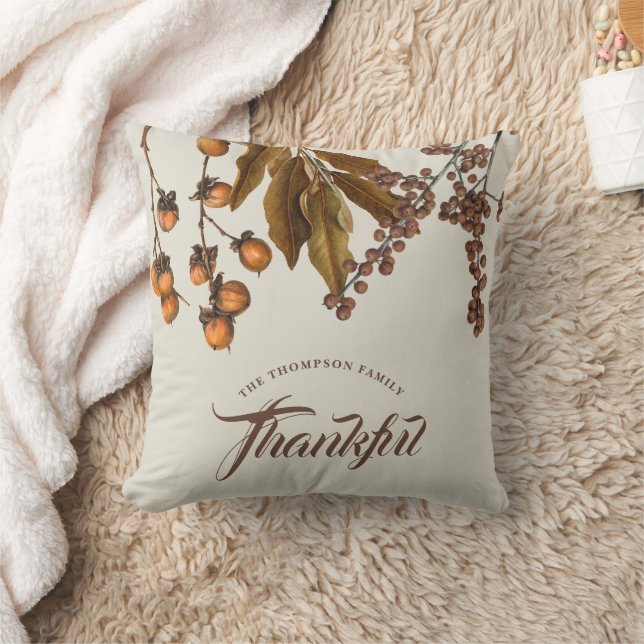 Autumn Fall Thankful & Blessed Watercolor Foliage Cushion (Blanket)