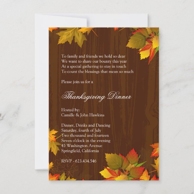 Autumn Fall Thanksgiving Dinner Party Invitation (Front)