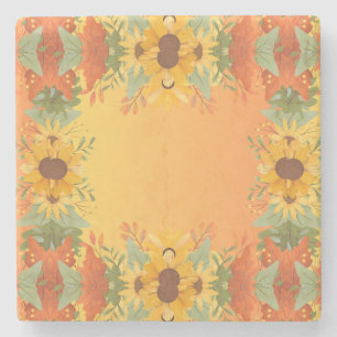 Autumn Fall Thanksgiving Harvest Floral Flowers Stone Coaster