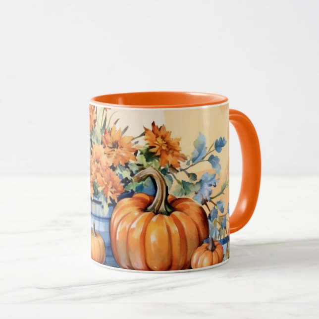 Autumn Fall Thanksgiving pumpkin and flowers Mug (Front Right)