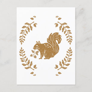 Autumn Fall Themed Stamp Style Squirrel Postcard