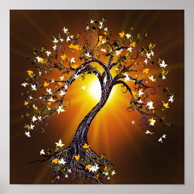 Autumn Fall Tree at Sunset Poster (Front)