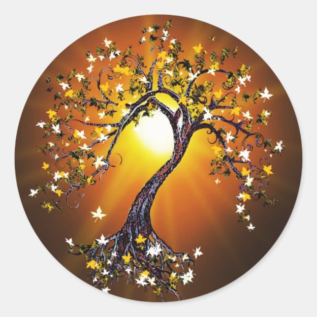 Autumn Fall Tree at Sunset Stickers Rev 2 (Front)