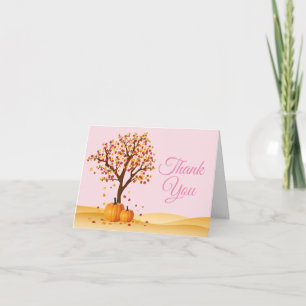 Autumn Fall Trees Pumpkin Pink Thank You card