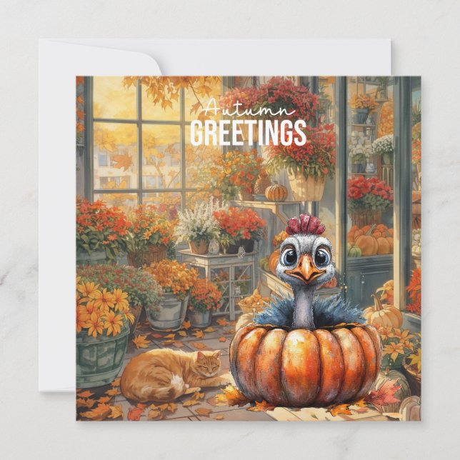 Autumn Fall Turkey is at Florist Shop Thanksgiving Holiday Card (Front)