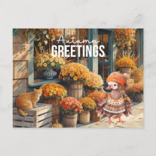 Autumn Fall Turkey is at Florist Shop Thanksgiving Holiday Postcard