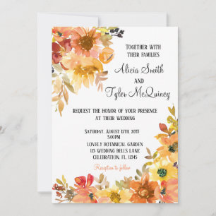 Autumn Fall Watercolor Floral Simplistic Wedding  Invitation