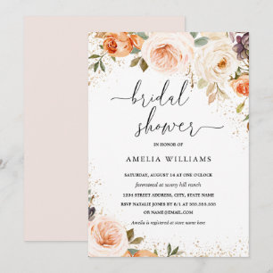 Autumn Fall Watercolor Flower Bridal Shower Invitation