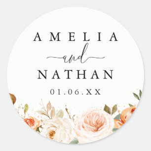 Autumn Fall Watercolor Flower Wedding Classic Round Sticker