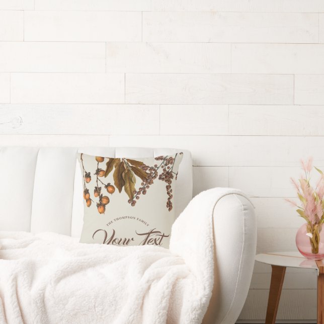 Autumn Fall Watercolor Foliage Leaves Custom Text Cushion (Couch)