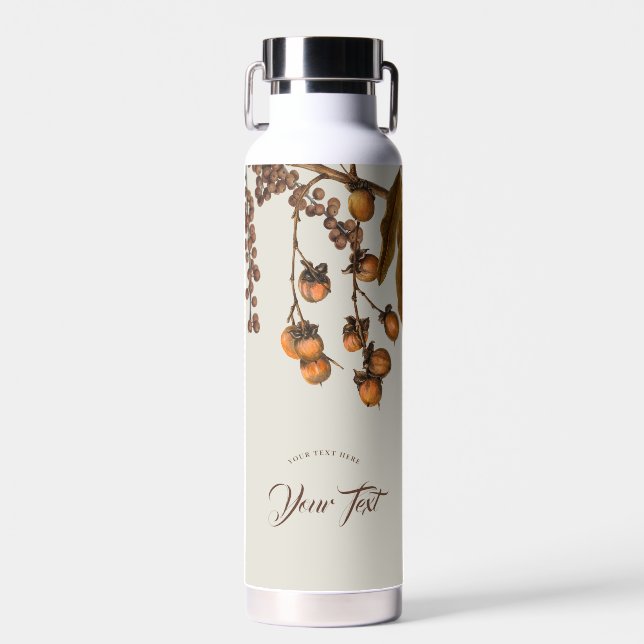 Autumn Fall Watercolor Foliage Leaves Custom Text Water Bottle (Front)