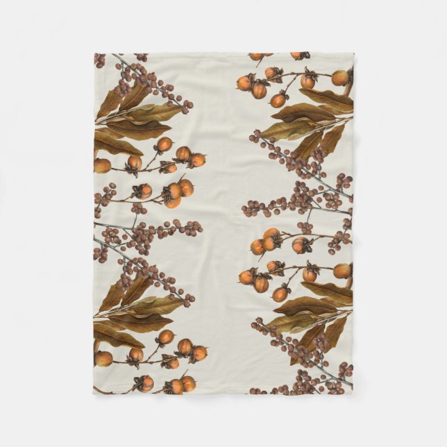 Autumn Fall Watercolor Foliage Leaves  Fleece Blanket (Front)