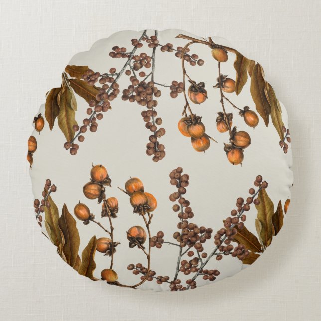 Autumn Fall Watercolor Foliage Leaves  Round Cushion (Front)
