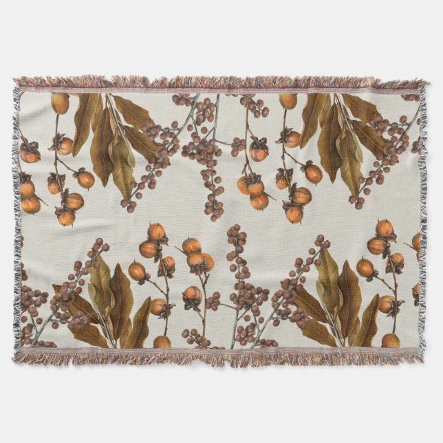 Autumn Fall Watercolor Foliage Leaves  Throw Blanket (Front)