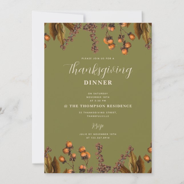 Autumn Fall Watercolor Foliage Thanksgiving Dinner Invitation (Front)