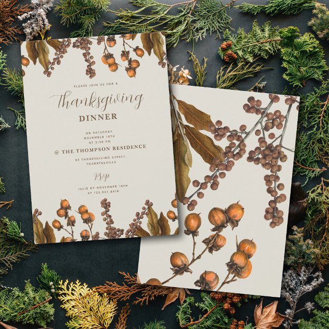 Autumn Fall Watercolor Foliage Thanksgiving Dinner Invitation (Autumn Fall Watercolor Foliage Thanksgiving Dinner Invitation)