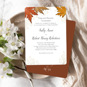 Autumn Fall Watercolor Leaves Custom Wedding  Invitation
