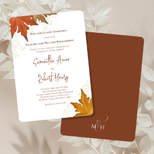 Autumn Fall Watercolor Leaves Custom Wedding Invitation