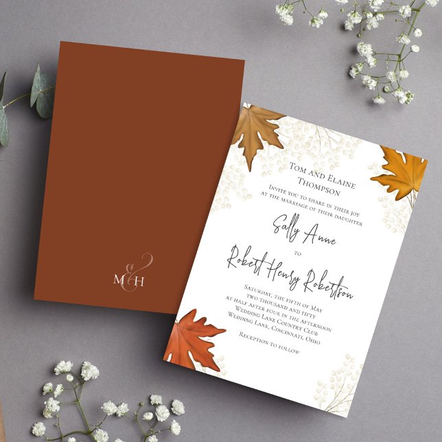 Autumn Fall Watercolor Leaves Wedding Custom Invitation (Fall watercolor leaves custom wedding invitation.)