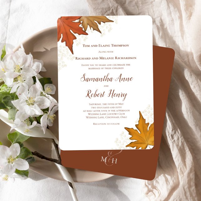 Autumn Fall Watercolor Leaves Wedding Custom Invitation (Fall Autumn Leaves Wedding Invitation.)