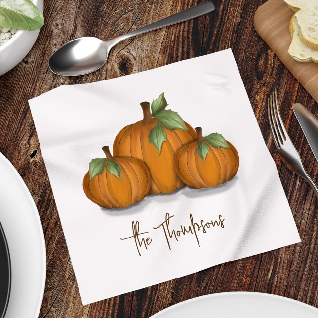 Autumn Fall Watercolor Pumpkin Elegant Harvest  Napkin (Simple orange pumpkins with watercolor arwork.)