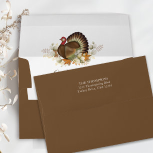 Autumn Fall Watercolor Turkey Thanksgiving Envelope