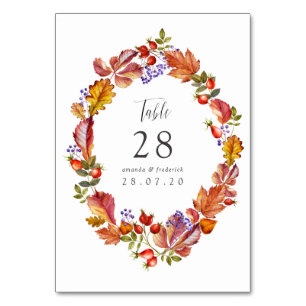 Autumn - Fall Watercolor Wedding Table Number