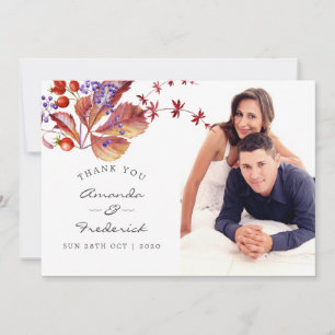 Autumn - Fall Watercolor Wedding Thank You photo