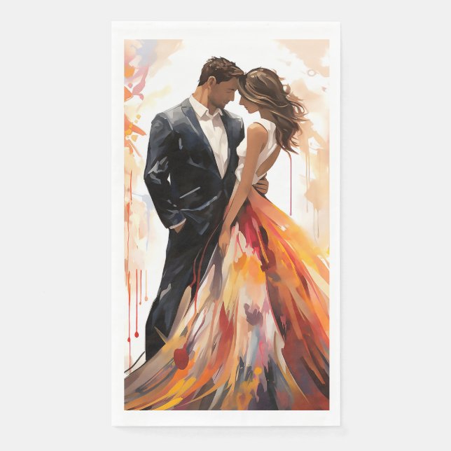 Autumn Fall Wedding Couple Artistic Napkin (Front)