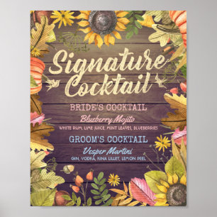 Autumn Fall Wedding Signature Cocktail Drink Menu Poster