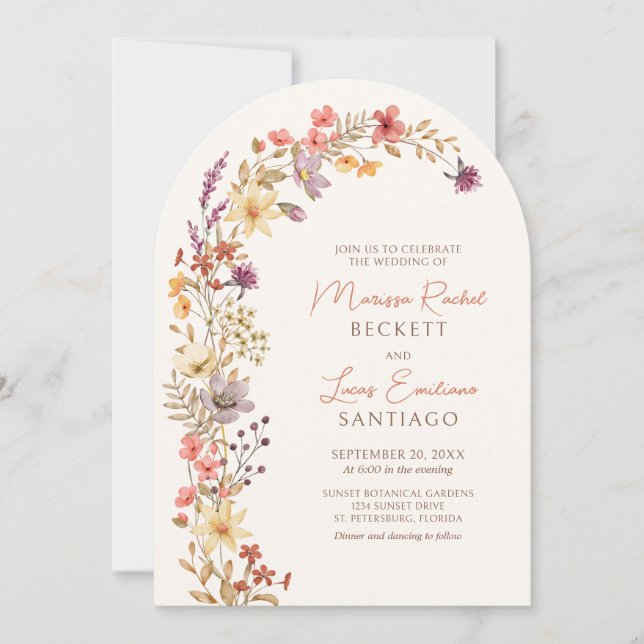 Autumn Fall Wildflower Arch Wedding Invitation (Front)
