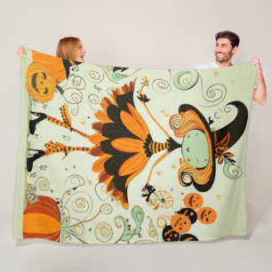 Autumn/fall/witch/pumpkin/whimsical Fleece Blanket