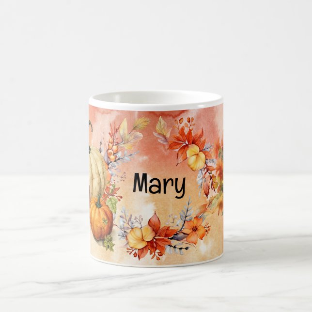 Autumn Fall with Falling leaves with name Coffee Mug (Center)