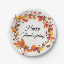 Autumn Fall Wreath Happy Thanksgiving paper plates